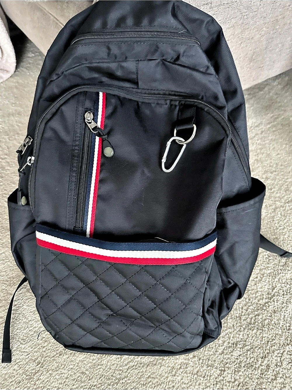 Tommy Hilfiger inspired Quilted Color Block Backpack in Black & Red